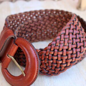 Braided Weaved Genuine Leather Brown Belt Women’s